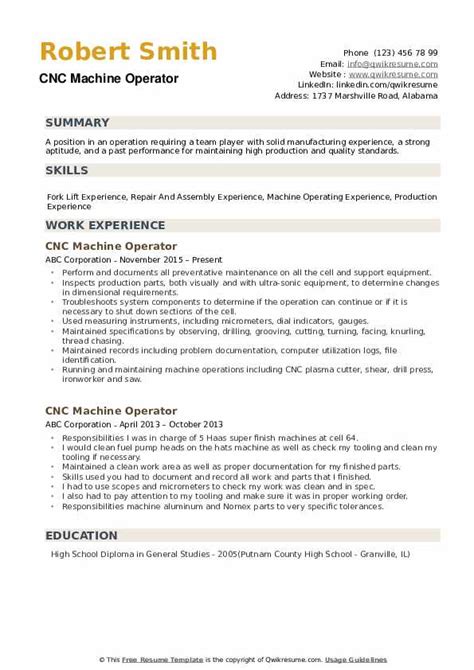 resume for cnc machine operator